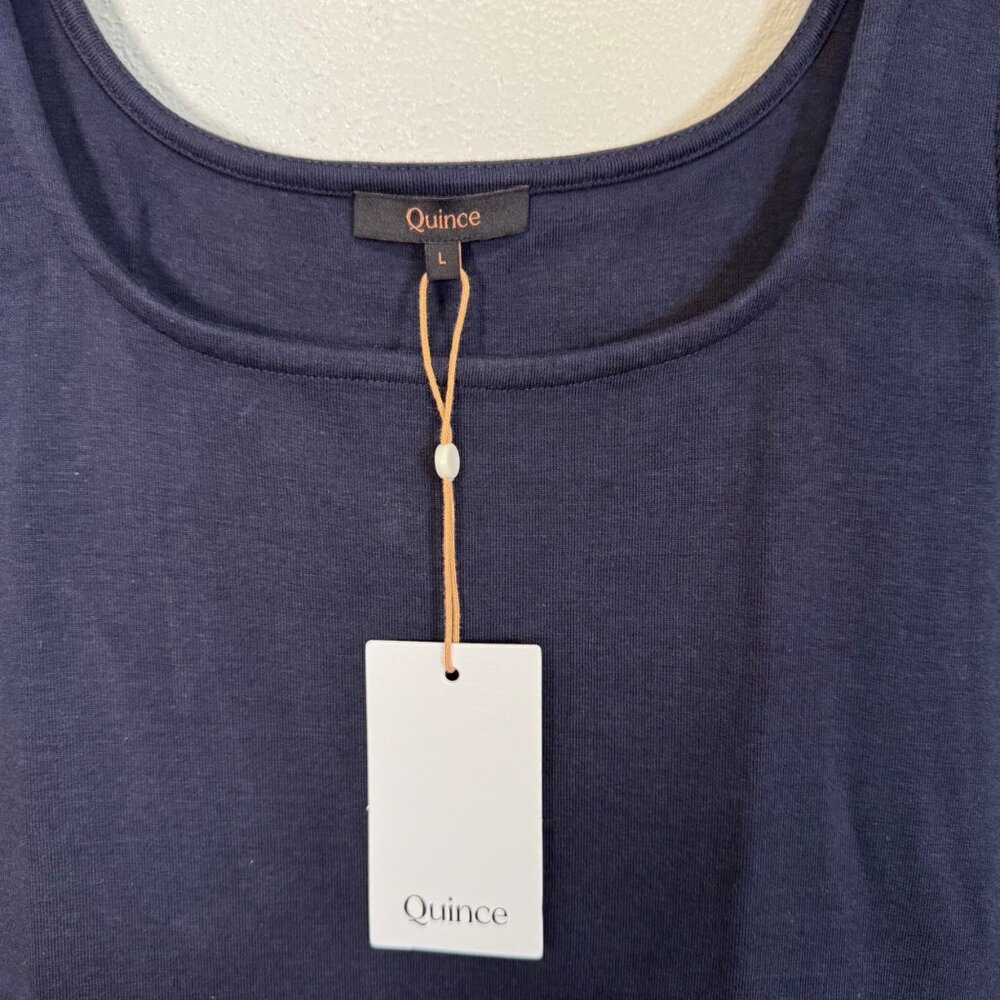 Quince Organic Cotton Mixed Media Tank Dress Navy Large Pockets NWT Casual - Picture 10 of 15